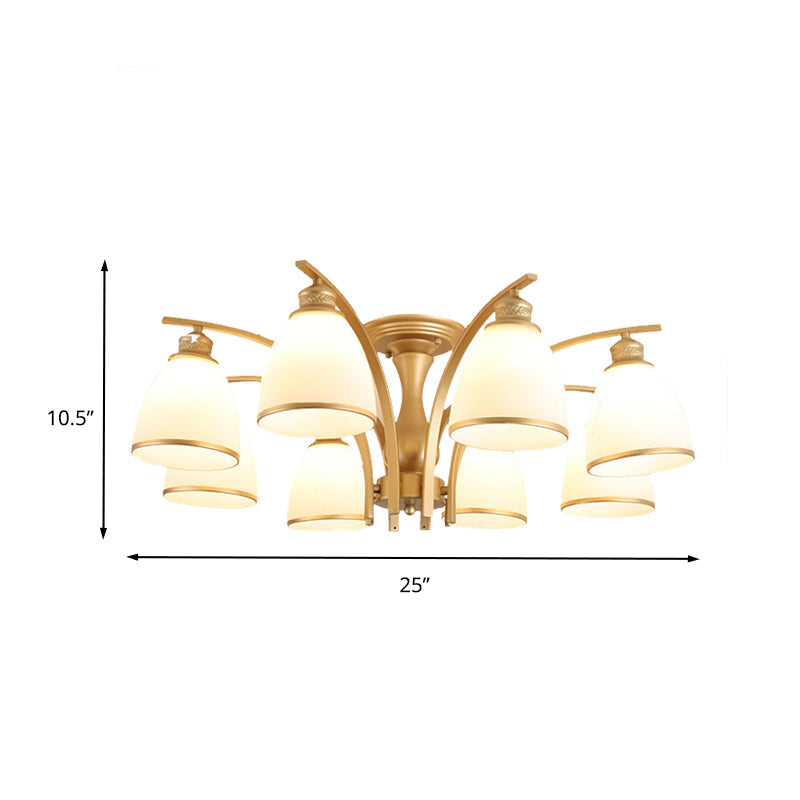 Classic Gold Semi Flush Mount Ceiling Light Fixture With Opal Glass Shades – 3/5/8 Lights For