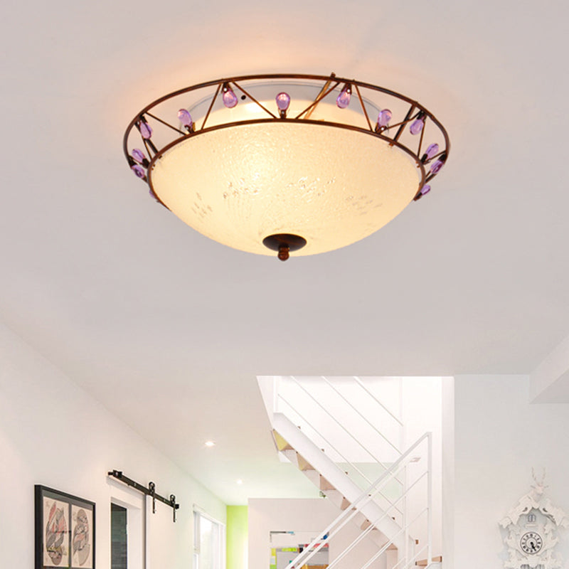 Classic Bowl Frosted Glass Ceiling Light With Pink/Purple Flush Mount – Ideal For Living Room