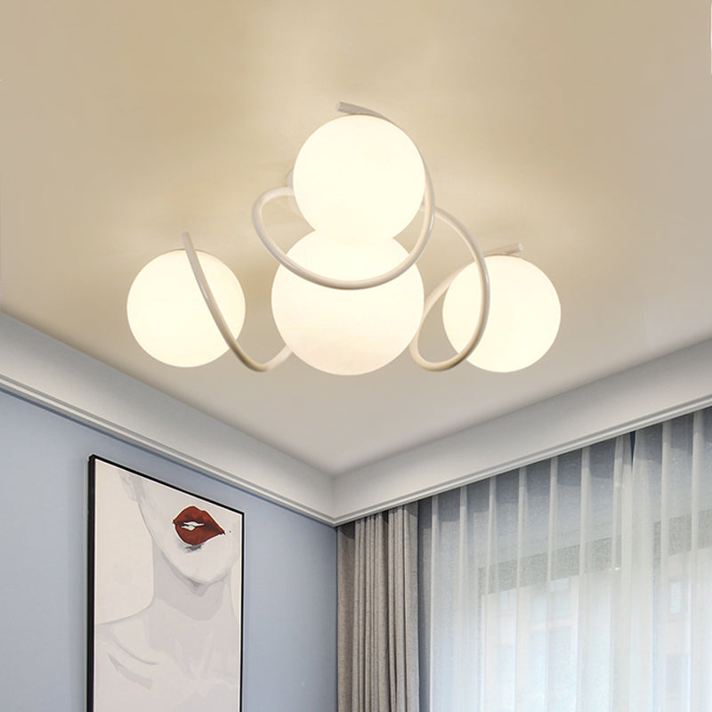 Orb Opal Glass Semi Flush Light - Traditional Black/White 4/7 Lights Living Room Ceiling Lighting