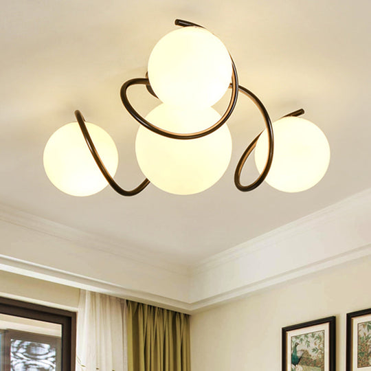 Orb Opal Glass Semi Flush Light - Traditional Black/White 4/7 Lights Living Room Ceiling Lighting