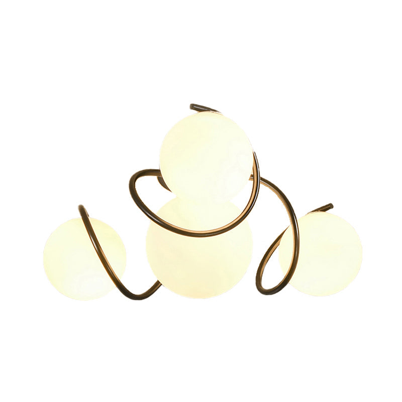 Orb Opal Glass Semi Flush Light - Traditional Black/White 4/7 Lights Living Room Ceiling Lighting