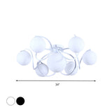 Orb Opal Glass Semi Flush Light - Traditional Black/White 4/7 Lights Living Room Ceiling Lighting