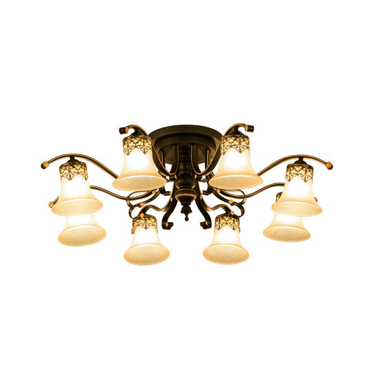 Black Bell Semi Flush Mount Ceiling Light Fixture - Classic Frosted Glass 3/6/8 Lights For Living