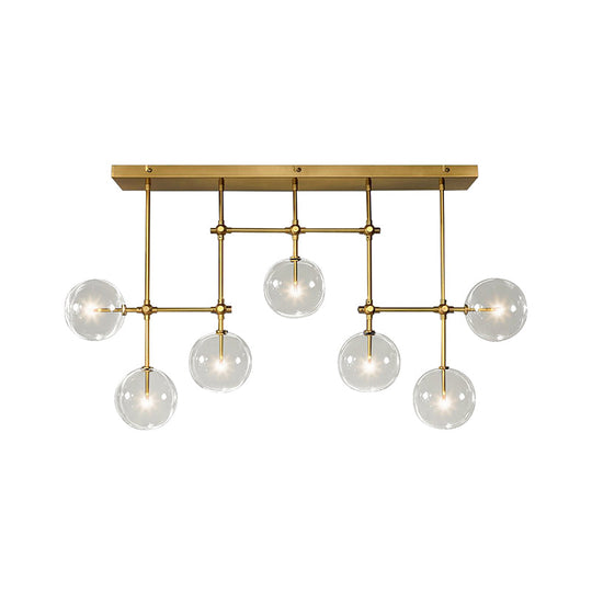 Nordic Clear Glass 7-Bulb Black/Gold Sphere Island Pendant Light For Living Room