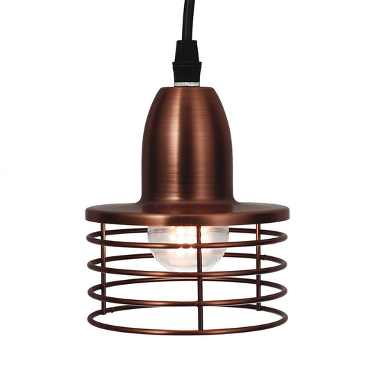 Industrial Retro Pendant Lighting: 1-Light Drum With Wire Cage Shade For Kitchen Ceiling