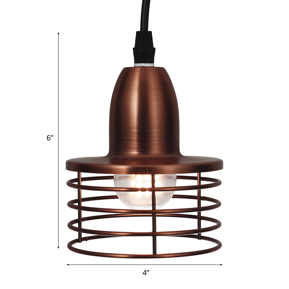 Industrial Retro Pendant Lighting: 1-Light Drum With Wire Cage Shade For Kitchen Ceiling