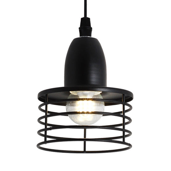 Industrial Retro Pendant Lighting: 1-Light Drum With Wire Cage Shade For Kitchen Ceiling