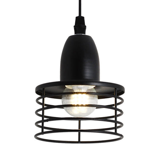 Industrial Retro Pendant Lighting: 1-Light Drum With Wire Cage Shade For Kitchen Ceiling