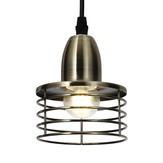 Industrial Retro Pendant Lighting: 1-Light Drum With Wire Cage Shade For Kitchen Ceiling