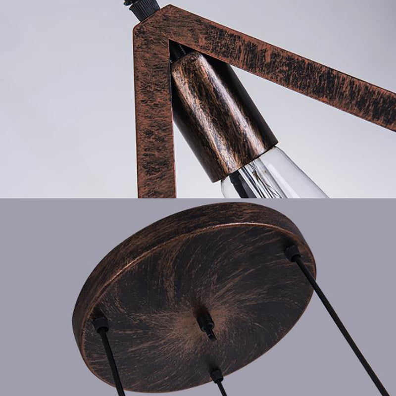 Antique Style Wrought Iron Pendant Lamp - 3-Head Caged Design For Dining Room Ceiling Rust Finish