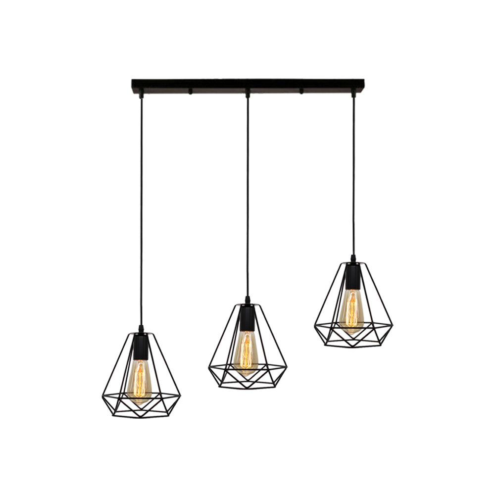 Vintage Industrial Metal Teardrop Cage Pendant Light With 3 Lights For Living Room - Black