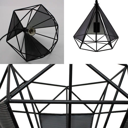 Retro-Style Black Diamond Hanging Light With 3 Metallic Heads - Dining Room Pendant Lighting