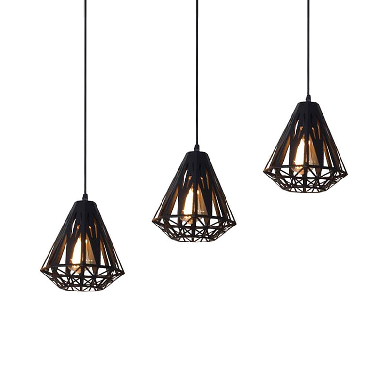Stylish Loft Wire Cage Ceiling Light With Diamond Shade 3 Heads Black/White