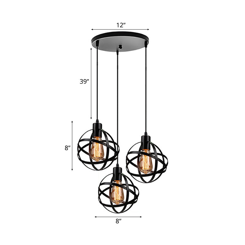 Spherical Pendant Light Fixture: Industrial Black Metal With Wire Guard - Perfect For Dining Room