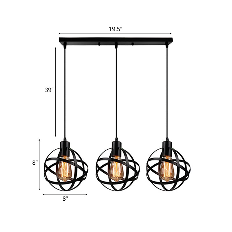 Spherical Pendant Light Fixture: Industrial Black Metal With Wire Guard - Perfect For Dining Room
