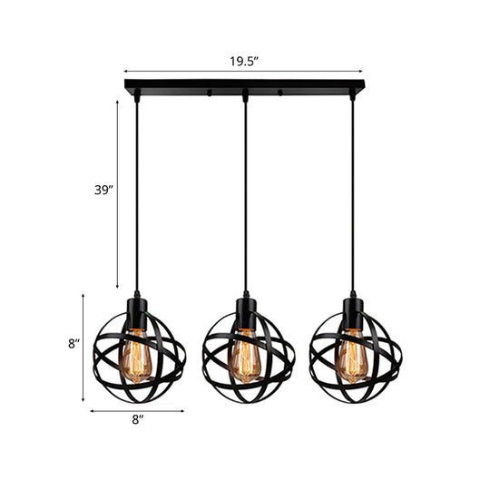 Spherical Pendant Light Fixture: Industrial Black Metal With Wire Guard - Perfect For Dining Room