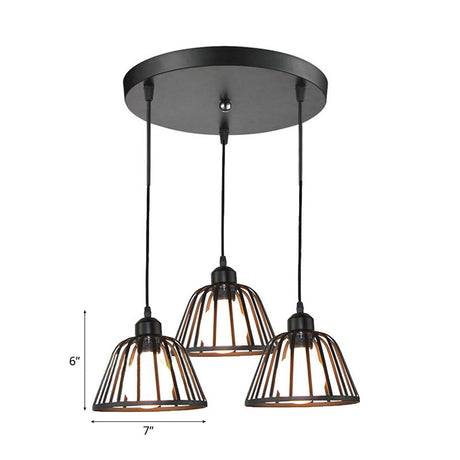 Dome Pendant Light With Metal Frame: 3-Light Kitchen Ceiling Hanging In Black