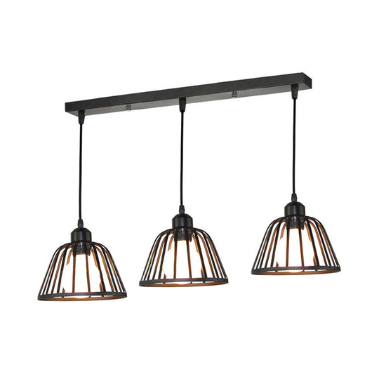 Black Metal Frame Dome Pendant With 3 Light Bulbs For Kitchen Ceiling