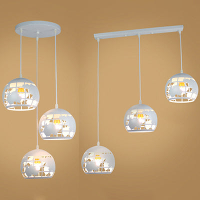 Industrial Tellurion Cage Pendant Light With 3 Lights Metal Suspension In White/Blue