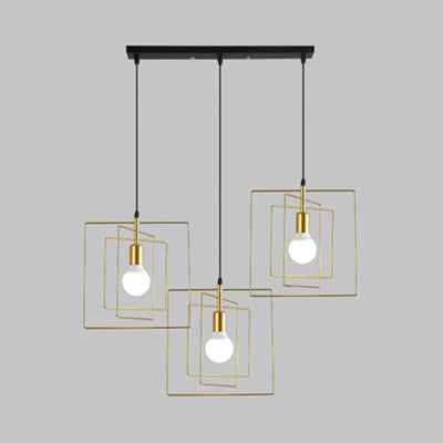 Vintage Industrial Metal Pendant Lighting With 3 Lights For Dining Room Gold Frame Square Design /