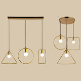 Retro Style Canopy Pendant Light With Frame Shades - Gold Metal Suspended Lamp (3 Lights)