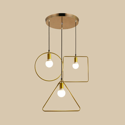 Retro Style Pendant Light: Round/Linear Canopy Gold Metal Frame 3 Lights Different Shade / Round