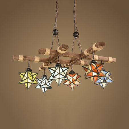 Rustic Stained Glass Loft Star Pendant Chandelier - 6/8 Lights Ideal For Restaurants 6 / Rust