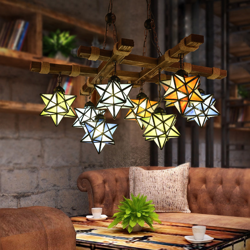 Rustic Stained Glass Loft Star Pendant Chandelier - 6/8 Lights Ideal For Restaurants 8 / Rust