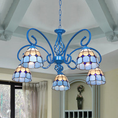 Mediterranean Blue Glass Pendant Chandelier Lighting For Foyer - 3/5 Lights 5 /