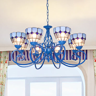 Blue Bowl Pendant Chandelier - 6/8 Lights Mediterranean Style For Living Room