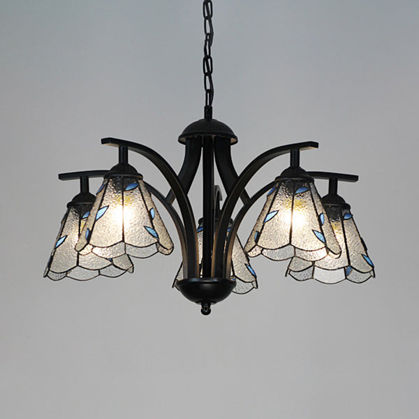 Stained Glass Leaf Chandelier With Adjustable Chain And Blue/Green Pendant Blue