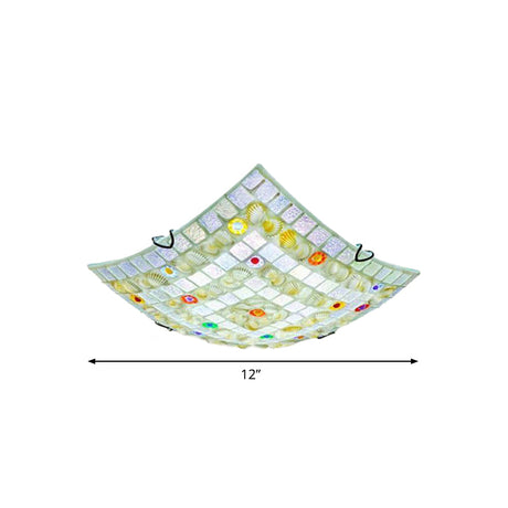 Tiffany Style Square Shell Flush Mount Ceiling Light With 3 Lights White - Ideal For Kitchen