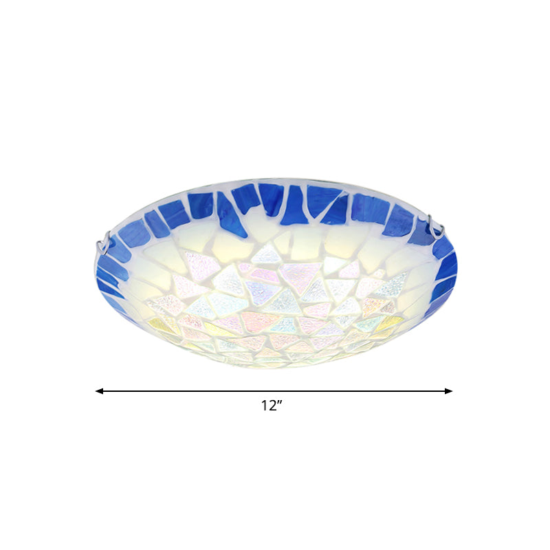 Baroque Stained Glass Bowl Flushmount Light - Blue 12’/16’/19.5’ Wide 3 Lights