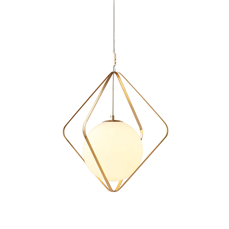 Minimalist Gold Caged Pendant Light - Led Down Lighting For Bedroom (1 Head 10.5’/16’ W)
