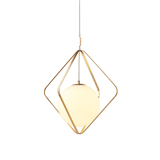 Minimalist Gold Caged Pendant Light - Led Down Lighting For Bedroom (1 Head 10.5’/16’ W)