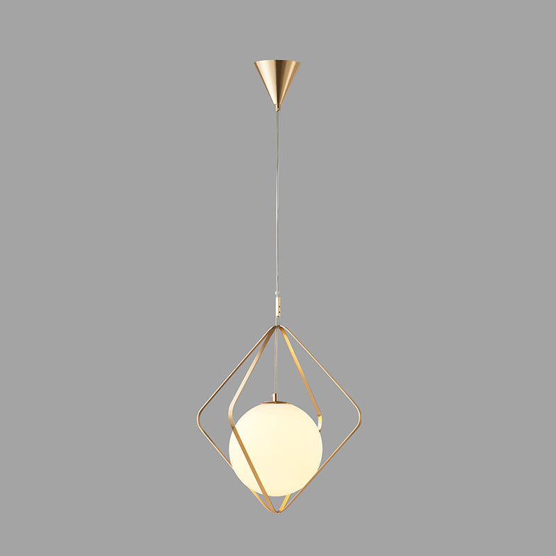 Minimalist Gold Caged Pendant Light - Led Down Lighting For Bedroom (1 Head 10.5’/16’ W)