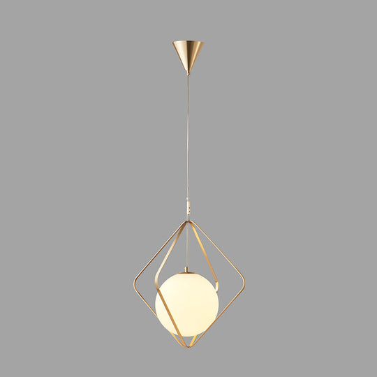 Minimalist Gold Caged Pendant Light - Led Down Lighting For Bedroom (1 Head 10.5’/16’ W)