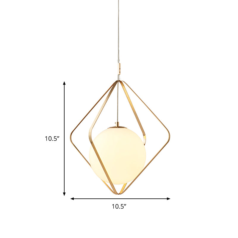Minimalist Gold Caged Pendant Light - Led Down Lighting For Bedroom (1 Head 10.5’/16’ W)