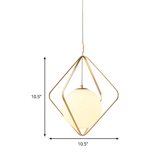 Minimalist Gold Caged Pendant Light - Led Down Lighting For Bedroom (1 Head 10.5’/16’ W)