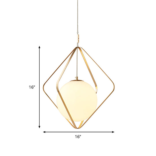 Minimalist Gold Caged Pendant Light - Led Down Lighting For Bedroom (1 Head 10.5’/16’ W)