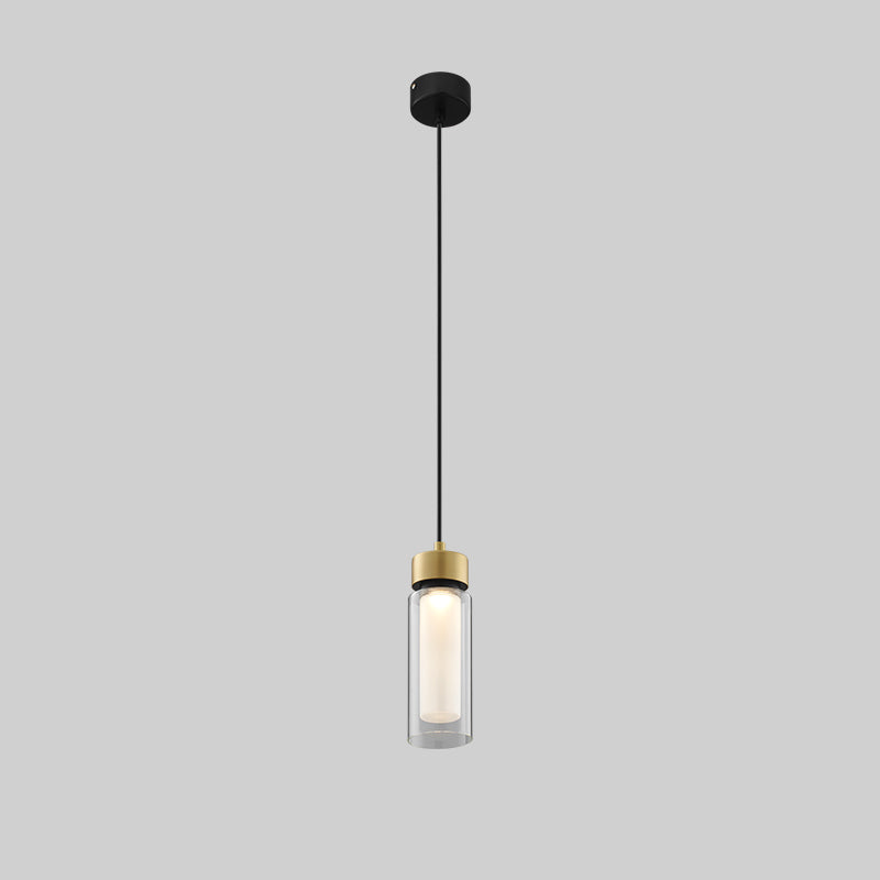 Sleek Simplicity: 1-Light Black & Gold Cylindrical Led Mini Pendant With Clear Glass Shade