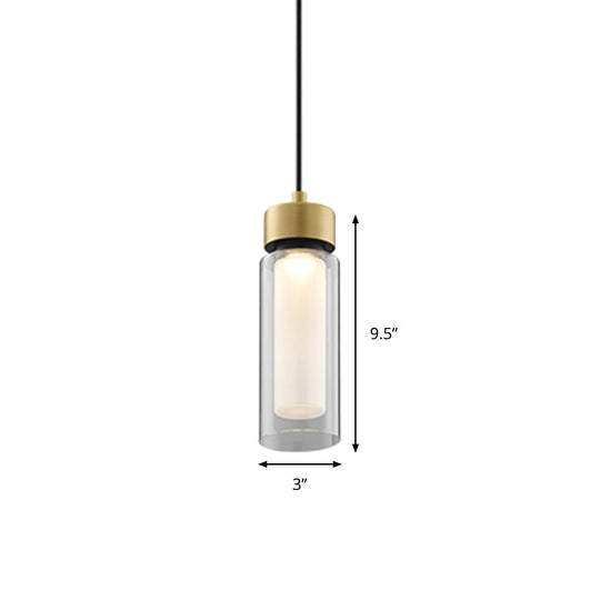 Sleek Simplicity: 1-Light Black & Gold Cylindrical Led Mini Pendant With Clear Glass Shade