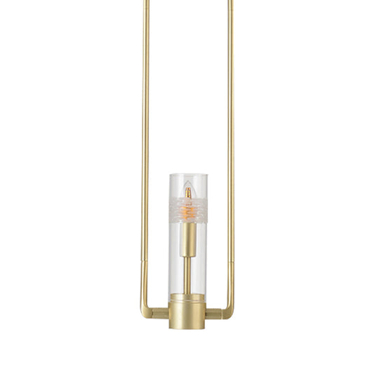 Modern Gold Restaurant Pendant Light With Clear Glass Shade - 1 Bulb Suspension Fixture