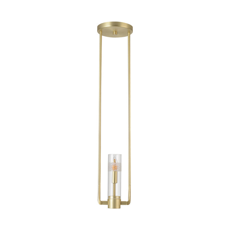 Modern Gold Restaurant Pendant Light With Clear Glass Shade - 1 Bulb Suspension Fixture