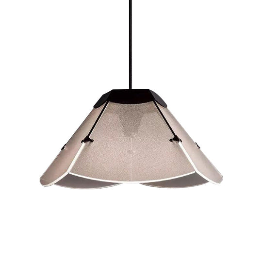 Modern Scalloped Hanging Led Ceiling Pendant - White Glass Light Fixture For Living Room