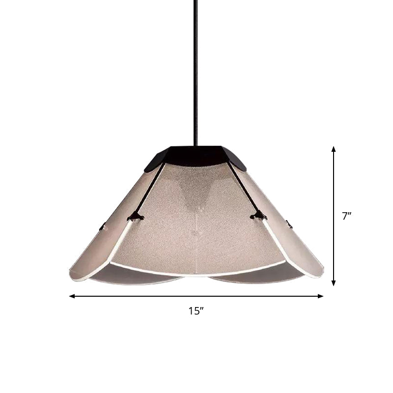 Modern Scalloped Hanging Led Ceiling Pendant - White Glass Light Fixture For Living Room