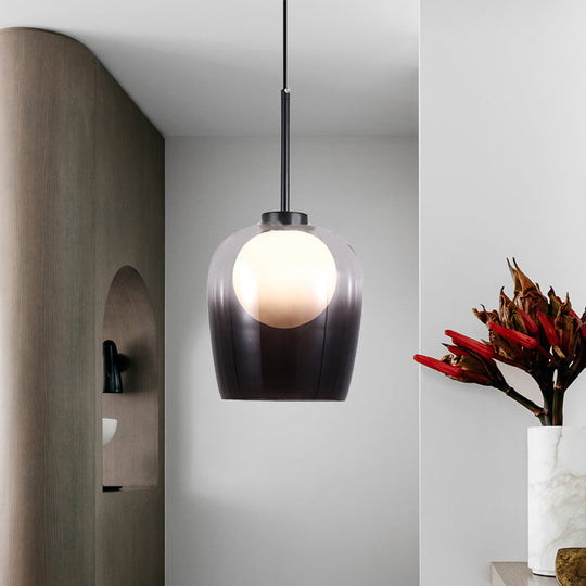 Minimalist Smoke Gray Glass Dome Pendant Led Suspension Lamp For Bedroom - 1 Light White