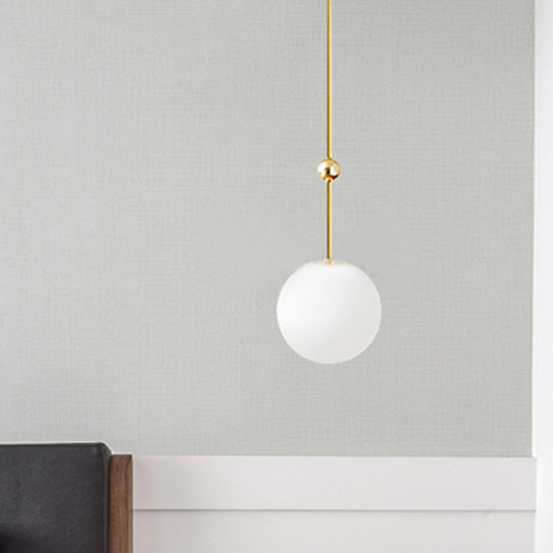 Gold Led Hanging Pendant With Milk Glass Shade 39’/47’ H - Simple And Elegant Bedroom