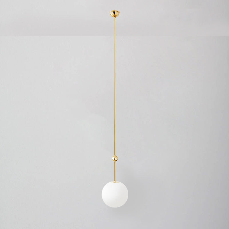 Gold Led Hanging Pendant With Milk Glass Shade 39’/47’ H - Simple And Elegant Bedroom