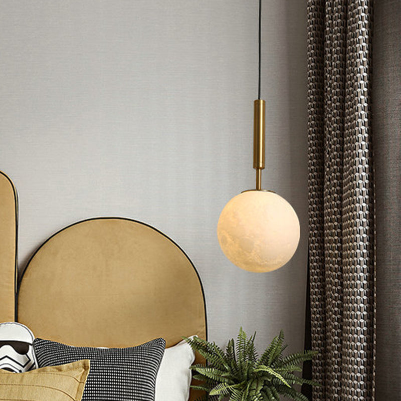 Opal Glass Orb Led Pendant Light - Simple Gold Fixture For Bedroom
